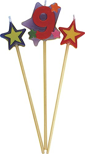 Unique Party Supplies 34049 Stern-Geburtstagskerzen - Zahl 9 - 3er Satz