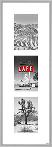 nielsen Collagerahmen mit Passepartout, 20x60 cm - 3x 10x15 cm, Aluminium, Silber matt, Collage mit 3 Bildern zum Aufhängen im Hoch- & Querformat, Echtglas, Gallery Junior
