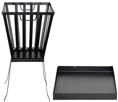 Esschert Design Set: Feuerkorb, Feuerstelle, quadratisch, ca. 32 cm x 31 cm x 58 cm, inklusive Bodenschutzplatte (ca. 32 cm x 32 cm)