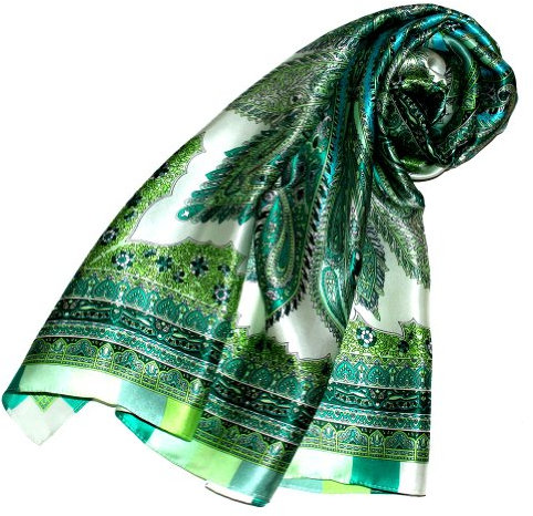 Lorenzo Cana Luxus Damen Seidentuch aufwändig bedrucktes Tuch 100% Seide 100 cm x 100 cm Damentuch gruen weiss 89090