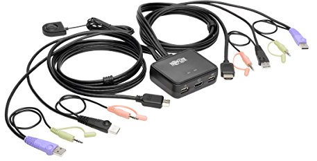 Eaton Tripp Lite Cable USB HDMI de 2 Puertos Conmutador KVM con Audio/vídeo, Cables y Intercambio periférico USB 1920 x 1200, 1080p, Negro (B032-HUA2)