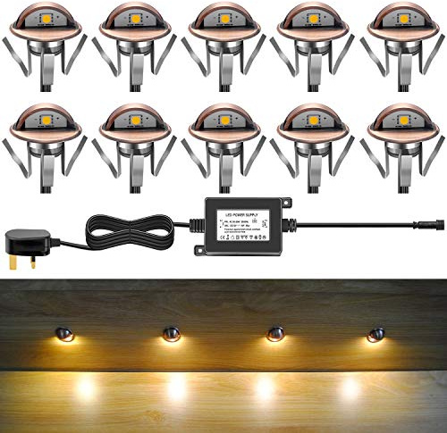 CHNXU Niederspannungs-LED-Deck-Beleuchtungs-Sets mit Transformator, 10 Stück, IP65 wasserdicht, für den Außenbereich, Einbauwand, Terrasse, Treppe, Treppe, Garten, Hof, Dekorationen,