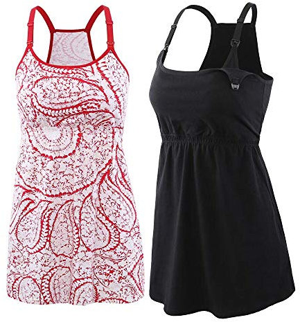 ZUMIY T-Shirt de Maternité d'allaitement, Top d'allaitement pour Femme Enceinte en Coton- Tee Shirt Grossesse- Dos de Dos (L, Black+Red printing/2pk)