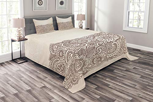 ABAKUHAUS Henna Tagesdecke Set, Mandala-Paisley-Muster, Set mit Kissenbezügen Waschbar, für Doppelbetten 220 x 220 cm, Tan