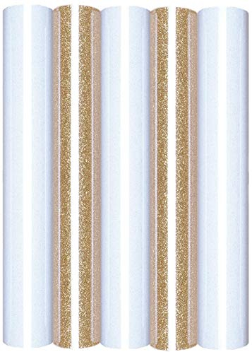 5er Set Glitter/Glitzer 20x30 cm Transferfolie/Textilfolie zum Aufbügeln auf Textilien - perfekt zum Plottern geeignet, Glitter 2:5er Set White&Old Gold