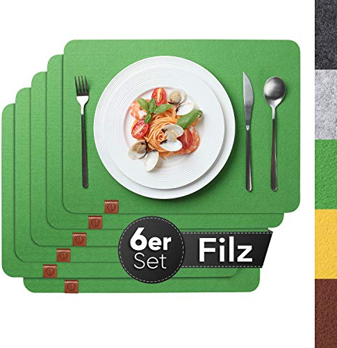 Sidorenko Edles Platzset aus Filz - 6er Set grün - Tischset Abwischbar 44x32 cm Filzuntersetzer - abwaschbare Tischuntersetzer Platzdeckchen - Untersetzer Filzmatte