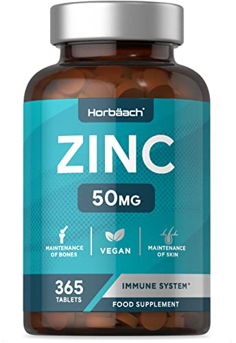 Zinc Supplement 50mg | High Strength Zinc Tablets - 500% NRV | 180 Vegan Tablets | Immune Support Supplement | by Horbaach