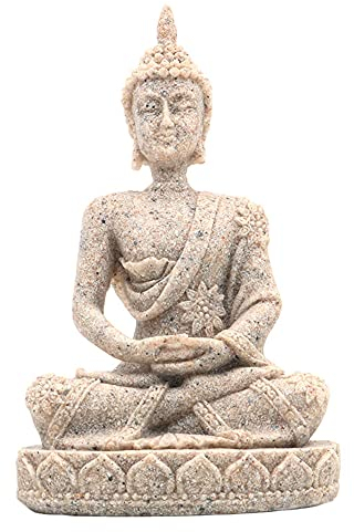 ANCLLO Buddha-Statue, Sandstein, handgeschnitzt, Mini Skulptur Buddha Figur in Sandstein Finish für Home Ornament Dekoration, #8134