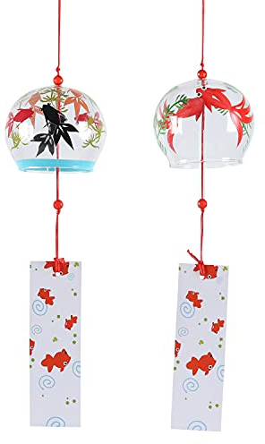 Falytemow Japanese Wind Little Goldfish windbell Pendentif Japonais en Verre Fait à la Main pour Cadeau d'anniversaire, décoration intérieure ou extérieure 2 pièces