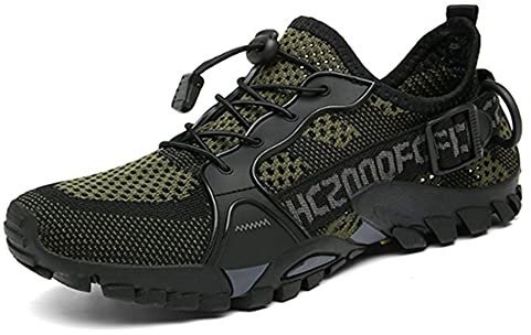 Atmungsaktive Herren Laufschuhe Barfuß Schuhe Leicht Trekking Wanderschuhe Damen Walking Schuhe Jugend Jungen Mädchen Sneakers, armee-grün, 43.5 EU