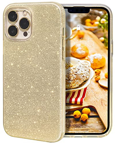MILPROX iPhone 13 Pro Max Hülle Glitzer Schutzhülle Bling DREI-Schicht-Hybridstruktur Slim Kristallklar schützende Hülle kompatibel mit iPhone 13 Pro Max 6.7 Inches- Gold