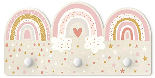 Kindergarderobe Holz - Regenbögen Rosa Mix, Größe HxB: 20x40 cm