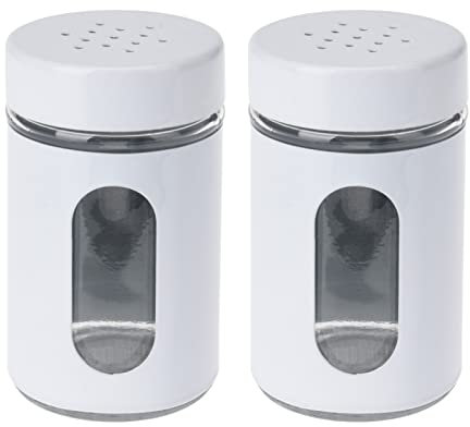 Juego de salero y pimentero de cristal, juego de salero y pimentero, tapa de metal, tapa de tornillo, dispensador de sal y pimienta, botellas de servir condimento para mesa casera (blanco)