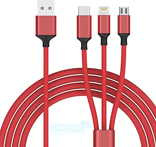 Multi USB Cable- 3 in 1 Multiple Universal Charging Cable Micro USB Type C for iPhone 15 15pro 14 14pro 13 12 11 XR XS 8 7 Android Galaxy S10 S9 S8 A5 J5, Huawei, Honor, Xiaomi, Sony, LG, Kindle