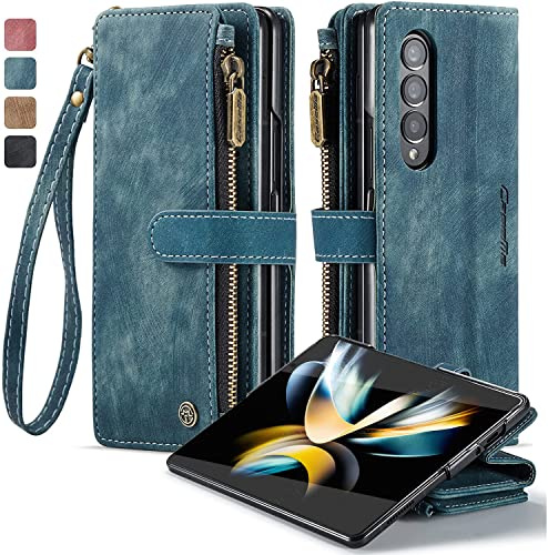 SeNool Coque Compatible avec Samsung Galaxy Z Fold 4 5G, Premium PU Portefeuille Étui Housse en Cuir [Fente pour Carte] [Stand Fonction], Étui à Rabat Magnétique pour Galaxy Z Fold 4 5G - Bleu