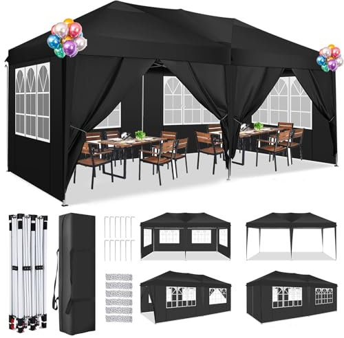 COBIZI Pavillon 3x6 Faltpavillon Wasserdicht Stabil Winterfest Faltbar Partyzelt mit 6 Seitenteilen Pop up Gartenpavillon UV Schutz 50+ Höhenverstellbar für Strand Hochzeit Camping, Schwarz