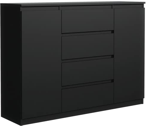 meble masztalerz Kommode Schwarz mit 4 Schubladen und 2 Türen 120 cm, Sideboard Wohnzimmer, Schlafzimmer H: 101,5 cm, B: 120,4 cm, T: 39 cm, Kommode mit Schubladen, Schubladenschrank