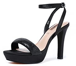 QUEEN HELENA Sandali Eleganti con Tacco e Plateau Fascia con Strass Donna S2812 (Nero, Numeric_38)
