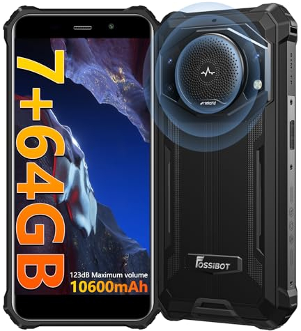 FOSSiBOT Rugged Smartphone F101P (5,45 Pollici), 7GB+64GB/1 TB, 10600mAh, 123dB Altoparlante Telefono Indistruttibile (Nero)
