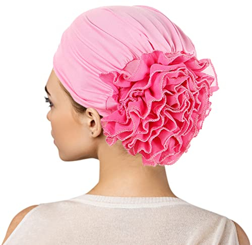 Turban Damen Blumen Kop Verpackung Beanie Chemo Mütze Schal Kappe Frauen Muslim Chiffon Hijab Kopftuch Chemo Hut Kopfbedeckung Kopfbedeckungen Kappe Rosa