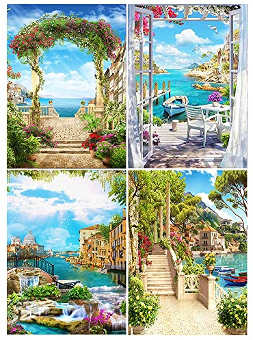 DCIDBEI 4 Pack Diamond Painting Fensterbilder 40x50 cm Diamant Painting Bilder Landschaften Diamond Painting Fenster zum Meer Kreuzstich Stickerei Malerei Kits Malen nach Zahlen Erwachsene Mosaik