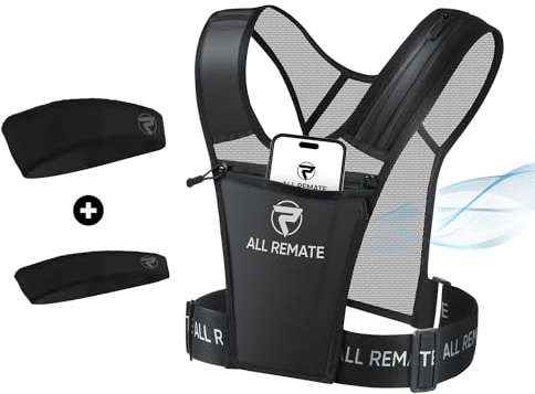 ALL REMATE Leichte Laufweste mit 2 Stirnbändern, 5 Taschen – Schlankes Pullover-Design, nahtlose Passform, atmungsaktive reflektierende Joggingausrüstung
