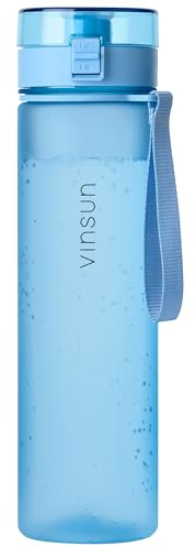VINSUN Trinkflasche 1L hell blau - auslaufsicher, Kohlensäure geeignet, BPA frei, Tritan, Einhandbedienung - Leichte Wasser Flasche für Sport, Schule, Uni, Fahrrad