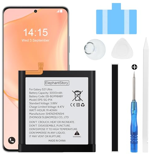 Batterie pour Galaxy S21 Ultra SM-G998 5000mAh Code de Batterie EB-BG998ABY Li-polymère Remplacer la Batterie avec Kit d'outils de Réparation