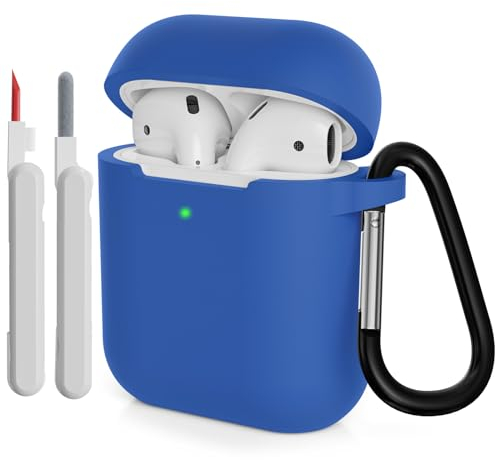 KOKOKA Case Cover Compatible with Airpods 2 with Cleaner kit, Premium Soft Silicone Skin Case Cover Shock Absorbing Protective Case for Airpods 2nd Generation with Carabiner, Blue