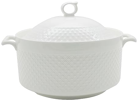 REANRO Ceramic Soup Tureen with Lid, 3.6L Large Capacity Soup Bowl with Lid and Handles for Serving Salad Pasta Noodles Stew, Microwave and Dishwasher Safe, Porcelain, Round, White