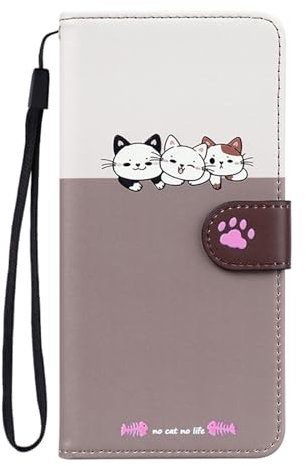 Butnyeoe Phone Case for iPhone 15 Pro,Cute Cartoon Cats PU Leather Magnetic Wallet Flip Folio Protective Cover Case with Kickstand and Card Slots,Beige+Coffee