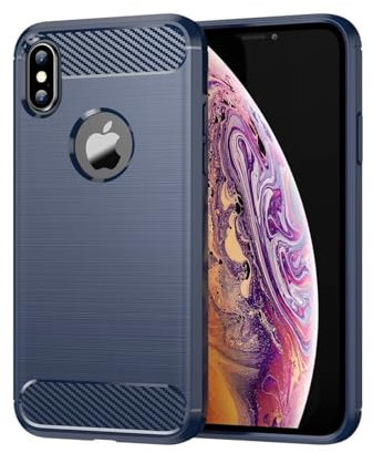 Jhxtech Case for iPhone XS Max, Carbon Fiber Slim Case with Shock-Absorption, Navy Blue