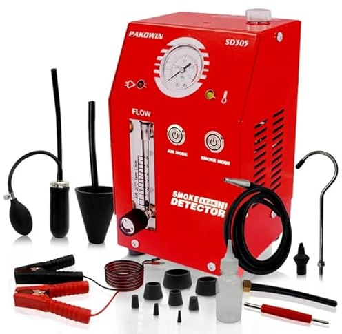 pakowin Détecteur de Fuite de Fumée Automatique- Testeur de Système de Vide EVAP 12V DC pour Systèmes de Tuyauterie avec Fonctionnalités Multiples et Indication de Pression - Rouge