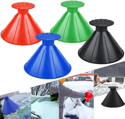 Auto Eiskratzer Rund,Auto Scheibenenteiser,Kegel Magic Auto Enteiser mit Trichter für Autowindschutzscheibe und Fenster (4 Stück)