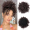 FDEETY Messy Bun Kurze lockige Pferdeschwanzverlängerung Synthetik Haar Scrunchies Groß Dutt Haarteil mit Haaren Klammer Clip Kordelzug Lose Haare Bun Haarverlängerung(Braun)