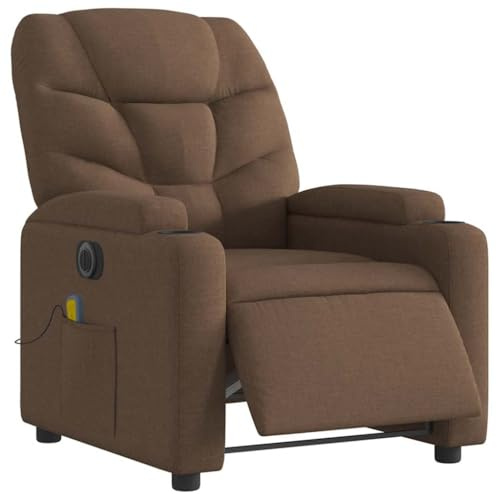 vidaXL Massagesessel, Sessel Elektrisch, Relaxsessel mit Liegefunktion Vibrationsfunktion, Fernsehsessel Liegesessel für Wohnzimmer, Braun Stoff