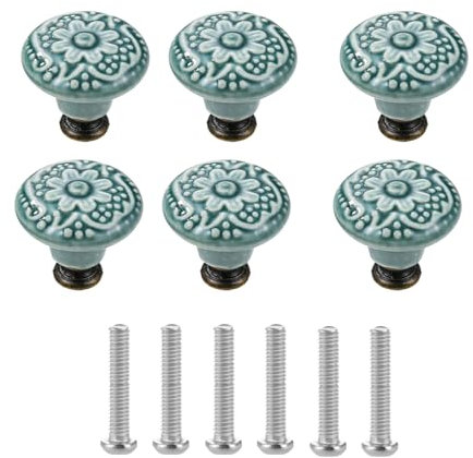 XdealCozyxc 6PCS Ceramic Door Knobs for Cupboards Drawers Furniture, Diameter 3.4CM