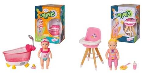 BABY Born Minis Badewannen-Spielset mit Minis-Puppe Amy und Ente, 906101 Zapf Creation & Minis Hochstuhl-Spielset mit Minis-Puppe Luna, Flasche und Teller, 906125 Zapf Creation