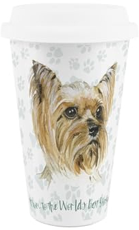 Purely Home World's Best Yorkshire Terrier Dog Ceramic Travel Mug - Novelty Gifts for Dog Mums - Reusable Silicone Lid Double-Walled Insulated Hot/Cold Drinks Tea Coffee Cup