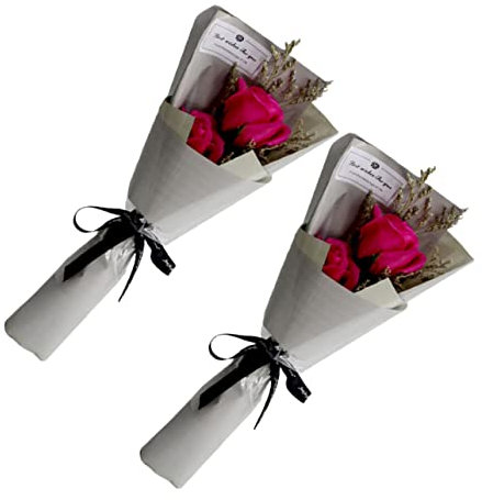 GARVALON 2piezas Ramo De Jabón De Rosa Eterna Bouquet De Flores Artificiales para Decoración De Cumpleaños Bodas y Graduaciones Color Rosado