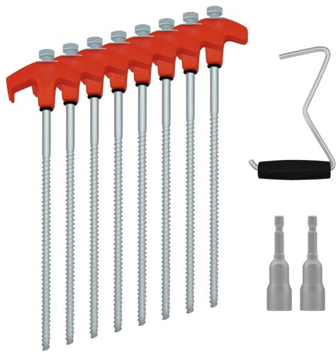Zueyen 8 x Zeltheringe, Felsbodenhering, Heringe Stahl, Bodenanker, Robuste Zelt-Nagel-Camping-Heringe, Heringe Erdnägel Stabil für Camping 25cm (Orange Rot)
