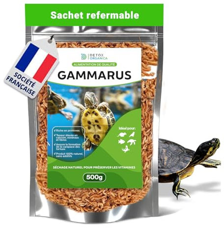 Detox Organica Nourriture Tortue Aquatique Gammarus 4.5litres =500g - 100% Naturel Crevette pour Tortue d’Eau – Riche en Calcium, sels minéraux et Fibres – Un Vrai régal pour Vos Tortues ! (4500ml)