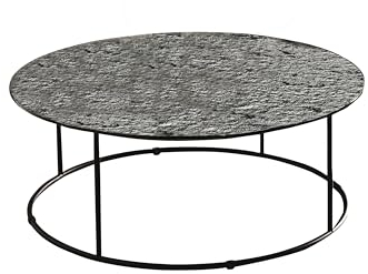 Table basse IAGO avec structure en métal et plateau rond en verre martelé (fumé, diamètre 90 cm)