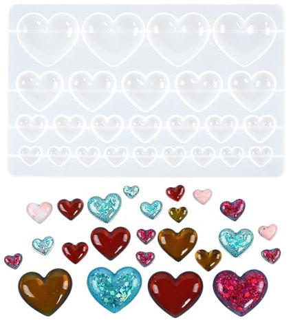 Kasoud 3D Silicone Moulds Resin, 25 Cavities Heart Shape Resin Mold, Heart Silicone Casting Mould, 3D Heart Shape Resin Molds for Resin Handmade Soap Crafts Pendants Jewelry Handicrafts (4 Sizes)