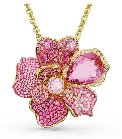 Swarovski Idyllia Damen-Anhänger und Brosche, vergoldet, Pavé-Fassung, Rosa, 55-65 cm Size, Kristall, Kristall