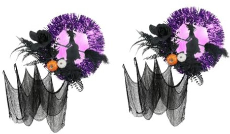 Garneck 2 Sätze Halloween-Dekoration Halloween Dekoration Halloween Decor streudekor Halloween Kränze für die Haustür Geisterverzierung Girlande künstlicher Kranz leuchtender Kranz Stoff