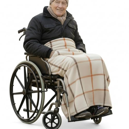 SENIORI Rollstuhldecke Decke für Rollstuhl warme Beindecke für Rollstuhlfahrer Kniedecke (3. Ecru - Gitter)