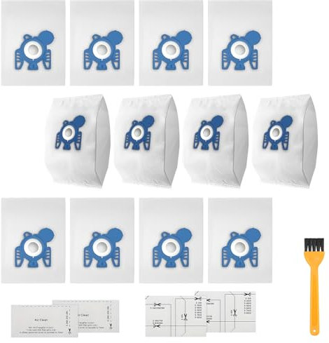 12PCS Vacuum Cleaner Bags Compatible with Miele GN 3D Airclean Efficiency Dust Bags Complete C3 C2 Classic C1 S8 S5 S2 Series with Brush 2Motor Protection Filters 2Air Clean Filters