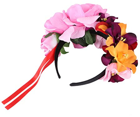 PAMINGONO Flower Wreath Headband for Women Orchid Rose Crown Hairband Headdress Festival Headband Standard Size for Adults and Children