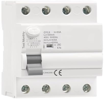 Tipo A RCD Interruttore differenziale magnetico for corrente differenziale ELCB 3P + N 40A 63A RCD ELCB Rileva pulsazione corrente residua DC 1 pz(4P 40A,30mA)